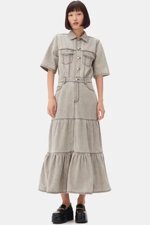 Ganni Grey Future Long Denim Dress in Gray Quill Size 10 Women