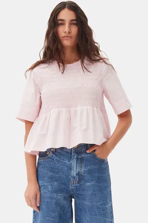 Ganni Pink Cotton Poplin Open Back Smock Blouse in Size 4 Women