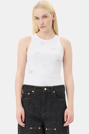 Ganni Rhinestone Butterfly Tank Top in Bright Size XS Women