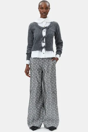 Ganni Jacquard Cargo Trousers in Smoked Pearl Size 36 Acetate/Polyester Women