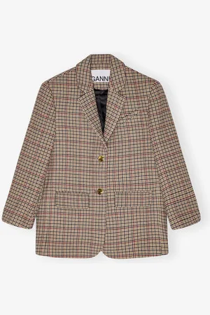 Ganni Check Boxy Blazer Jacket in Tiger