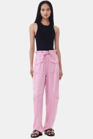 Ganni Pink Washed Satin Trousers in Size 34 Women