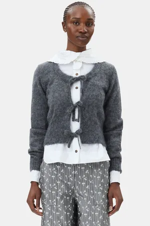 Ganni Light Mohair Tie String Cardigan in Paloma Melange Size Large Women