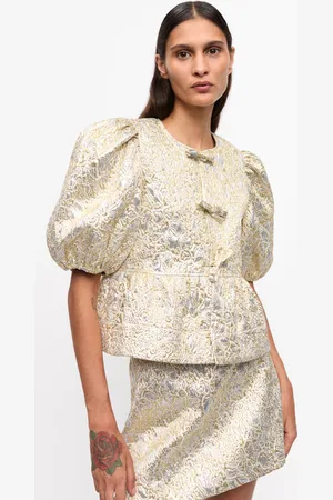 Ganni Gold and Peplum Tie String Blouse Size 6 Women
