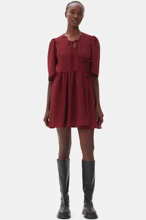 Ganni Red Sheer Tie String Wrap Dress in Size 10 Polyester Women