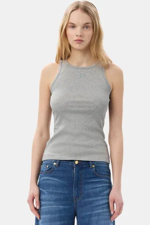Ganni Soft Cotton Rib Tank Top in Paloma Melange Size 3XL Women