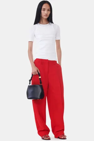 Ganni Red Twill Suiting Trousers in Size 32 Polyester Women