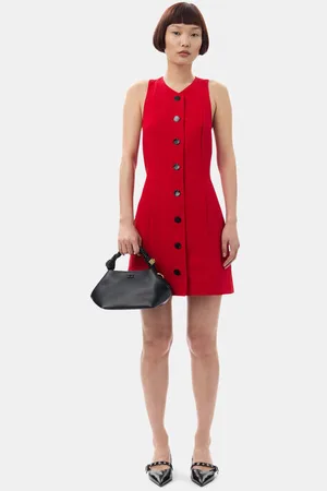 Ganni Red Twill Suiting Mini Dress in Size 18 Polyester Women