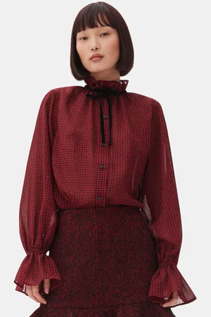 Ganni Red Sheer Tie String Shirt in Size 14 Polyester Women