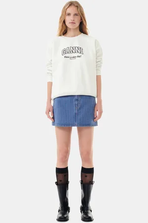 Ganni Stripe Overdyed Denim Mini Skirt in Size 8 Organic Cotton Women