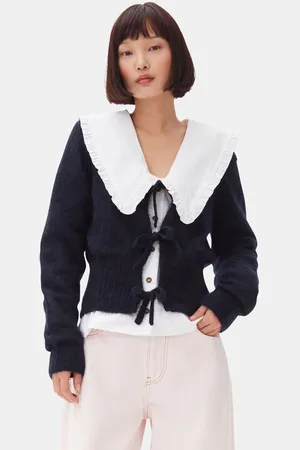 Ganni Dark Blue Tie String Cardigan in Sky Captain Size Medium Women