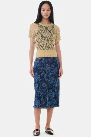 Ganni Lazer Denim Midi Skirt in Size 10 Women
