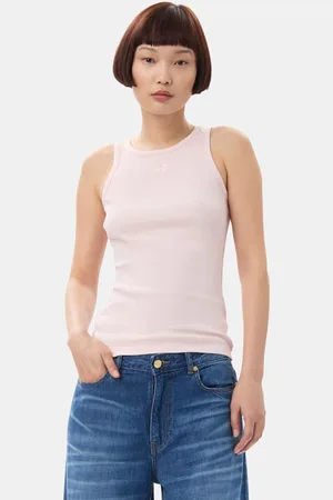 Ganni Light Pink Soft Cotton Rib Tank Top in Size 4XL Women