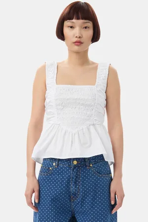 Ganni Cotton Poplin Smock Strap Top in Bright Size 16 Women