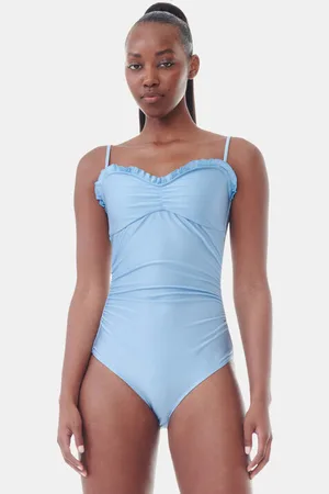 Ganni Blue Gathered Swimsuit in Size 10 Women