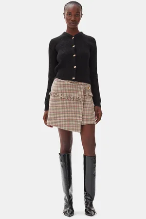 Ganni Check Asymmetrical Wrap Mini Skirt in Tiger