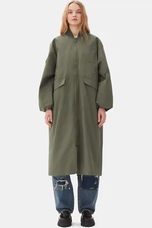 Ganni Green Tech Seersucker Oversized Shell Coat in Size Small/Medium Polyester Women