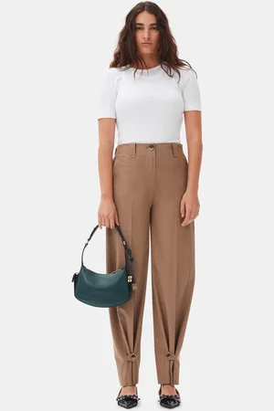 Ganni Brown Drapey Melange Trousers in Tiger