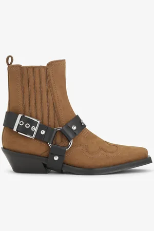 Ganni Suede Low Cut Western Chelsea Boots in Tobacco Responsible Size 3 Women
