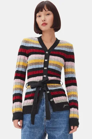 Ganni Multicolour Stripe Belt Cardigan Size Medium Women