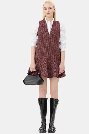Ganni Red Check Mini Dress in Size 14 Polyester/Wool Women