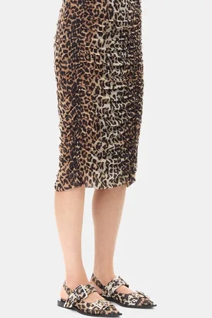 Ganni Leopard Satin Feminine Buckle Ballerinas Shoes Size 3 Polyester Women