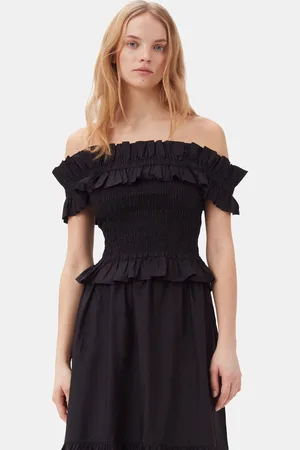 Ganni Cotton Poplin Off-Shoulder Smock Top in Size 12 Women