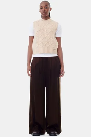 Ganni Washed Satin High Waist Flared Trousers in Mole Size 34 Women