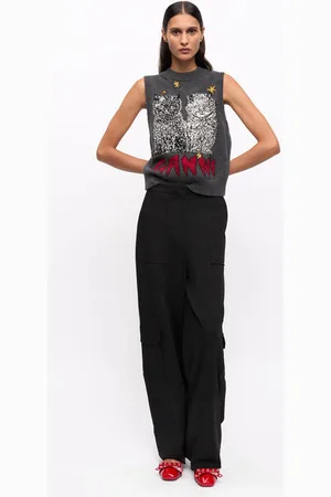 Ganni Twill Suiting Cargo Trousers in Size 36 Women
