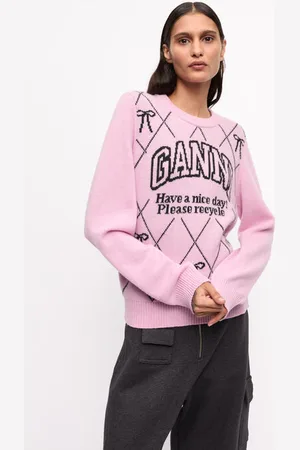 Ganni Pink Graphic Bow Jumper in Size XL Women