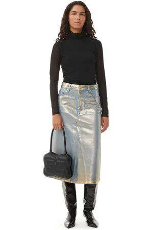 Ganni Denim Midi Skirt in Size 8 Organic Cotton Women