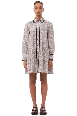 Ganni Long Sleeve Printed Cotton Mini Shirt Dress Size 6 Women