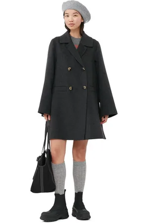 Ganni Long Sleeve Wool Midi Jacket Size 16 Women
