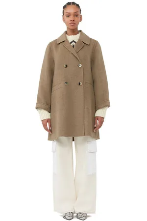 Ganni Long Sleeve Brown Wool Midi Jacket in Size 8 Women