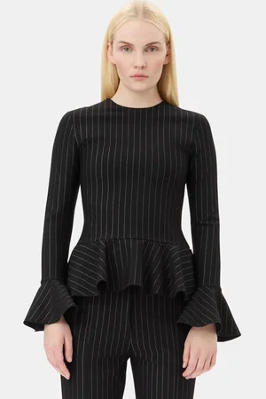 Ganni Pinstripe Peplum Blouse in Size 6 Women