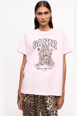 Ganni Pink Basic Jersey Leopard Relaxed T-shirt in Size XS Organic Cotton Women