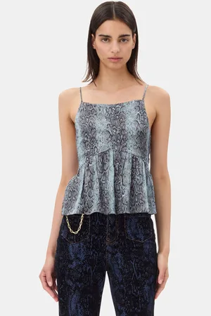 Ganni Blue Snake Print Top in Size 4 Spandex/Viscose Women