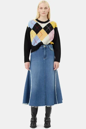 Ganni Blue Midi Skirt in Size 4 Organic Cotton Women