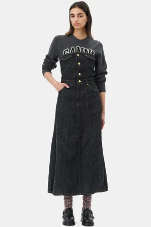 Ganni Textured Midi Dress Size 16 Organic Cotton Women