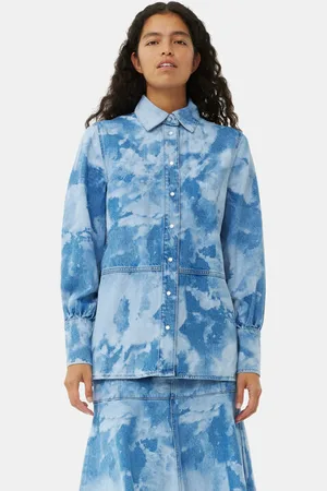 Ganni Blue Bleach Denim Shirt in Size 6 Women