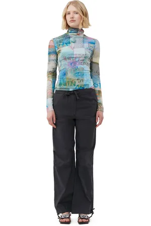 Ganni Washed Cotton Canvas Drawstring Pants Size 42 Women