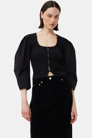 Ganni Cotton Poplin Smock Blouse in Size 10 Women