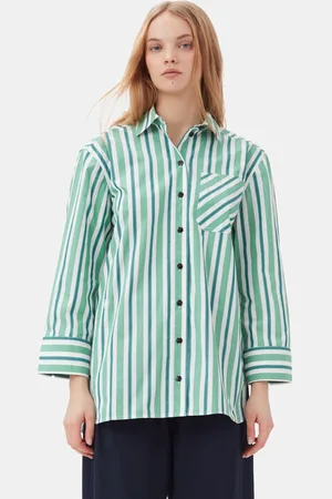 Ganni Green Striped Cotton Oversized Shirt in Size 12 Women