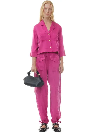 Ganni Washed Satin Pocket Pants in Fuchsia Red Size 34 Women