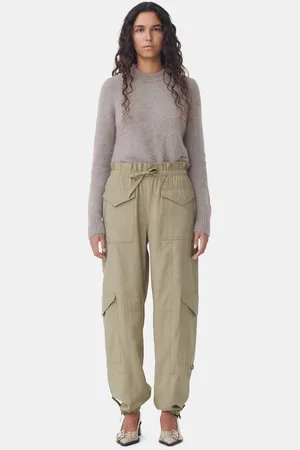 Ganni Light Slub High Waist Pocket Trousers in Aloe Size 32 Women