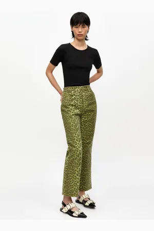 Ganni Green Leopard Betzy Cropped Jeans in Size 25 Women