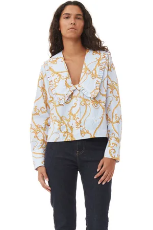 Ganni Re-cut Overdyed Printed Cotton Shirt in Heather Size 10 Women