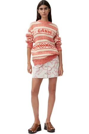 Ganni Mini Denim Skirt in Egret Size 4 Organic Cotton Women