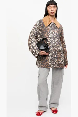 Ganni Leopard Printed Canvas Midi Jacket in Size 2XS/XS Women