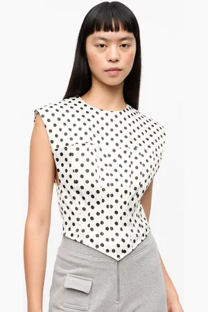 Ganni Polka-Dot Satin Corset Blouse in Egret Size 12 Women